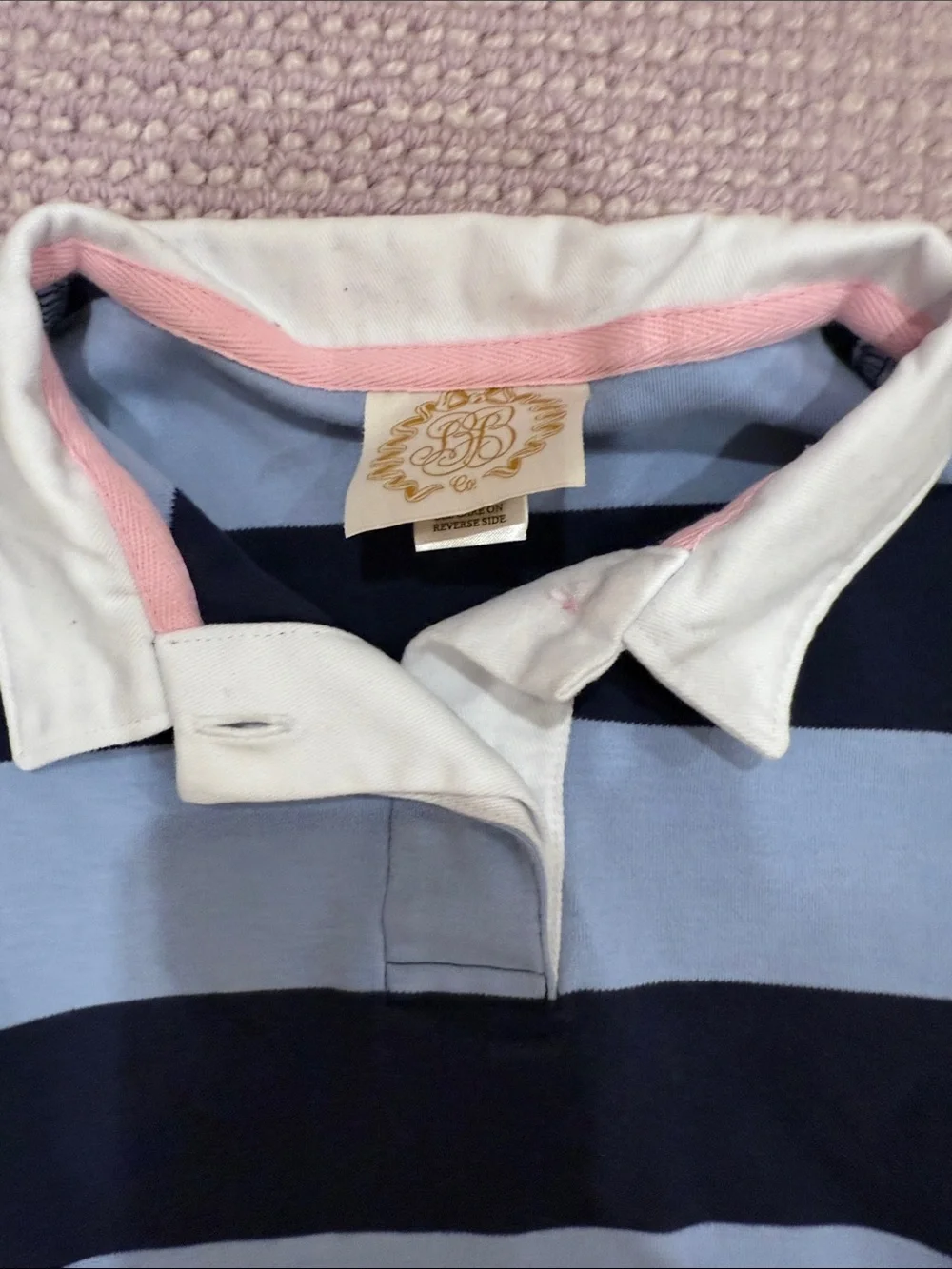 Kids Striped Rugby Shirt with Pink Heart Elbow Patches